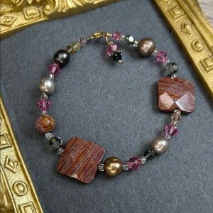 Elegant Multi-Color Stone and Freshwater Pearl Bracelet with 14k GF clasp